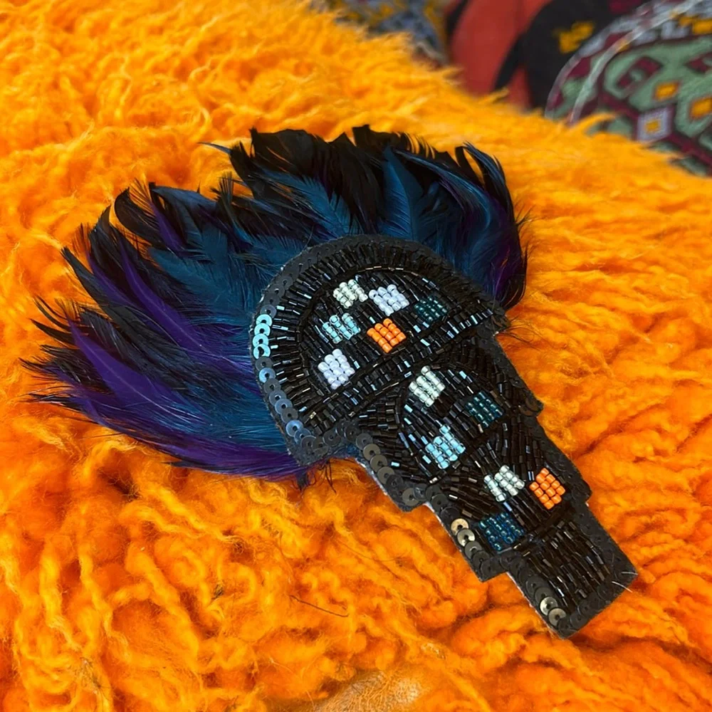 Vintage Laura Kranitz Art Deco Feathered & Beaded Barrette Hair Clip